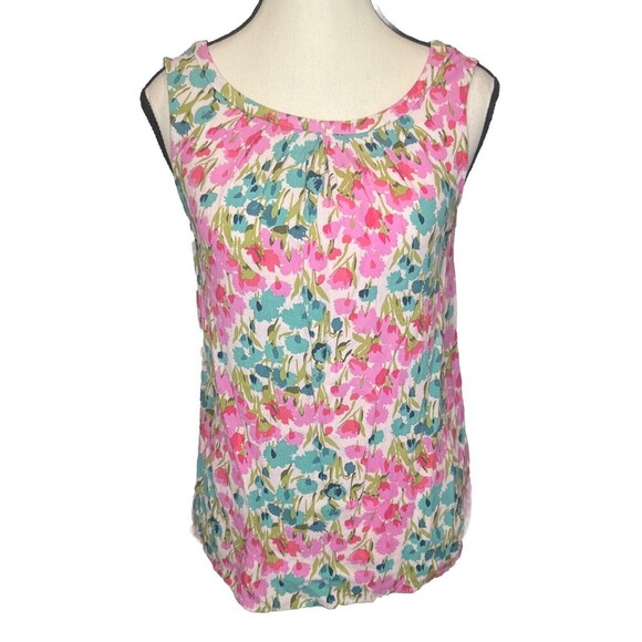 Boden Women’s PINK GREEN Floral Sleeveless Top Tie Back Flowy Cottage Core Sz 6 - Picture 1 of 11